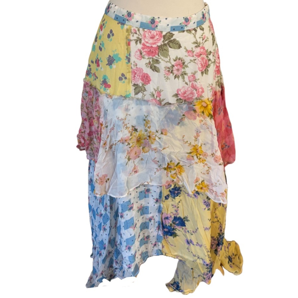 LOVESHACKFANCY NWT RARE picnic patchwork Alex skirt -100% silk *sample* -small